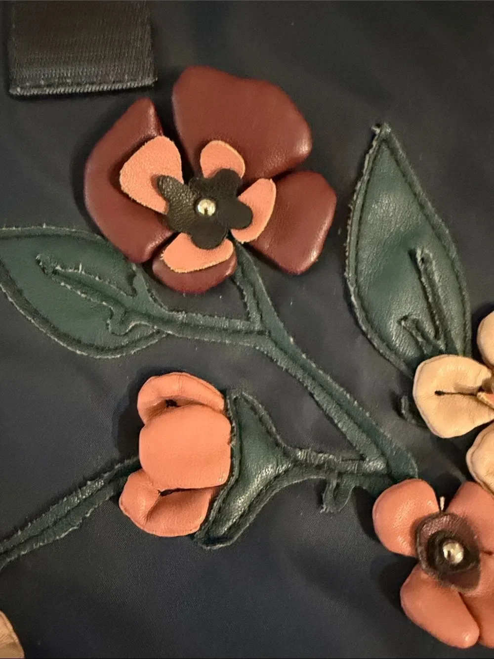 Karl Lagerfeld Navy Tote with Floral Appliqués & Inside Pockets